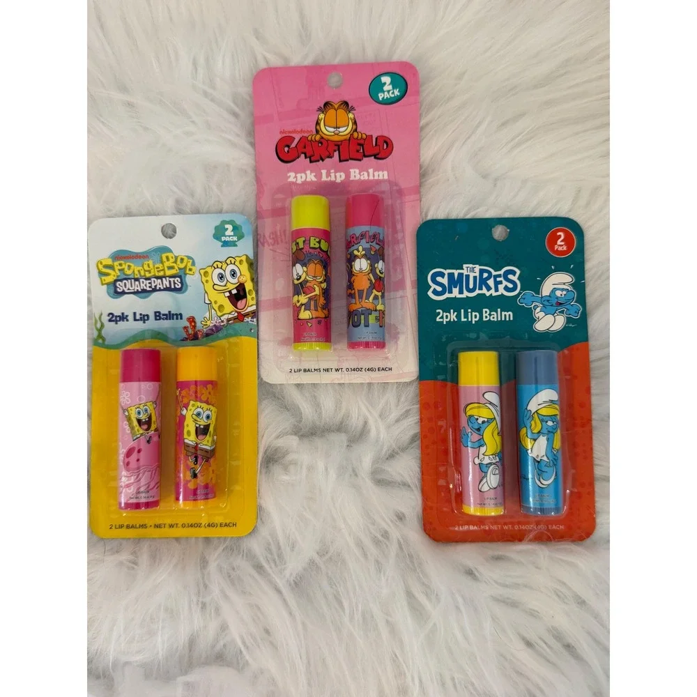 Nickelodeon SpongeBob Garfield The Smurfs Lip Balm 2pk Sets Lot of 3 New